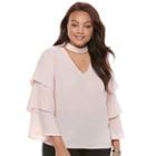 Juniors' Plus Size Candies&reg; Ruffle Sleeve Choker Top, Teens, Size: 2xl, Brt Pink