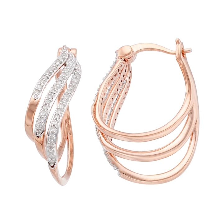 14k Rose Gold Over Silver 1/3 Carat T.w. Diamond U-hoop Earrings, Women's, White
