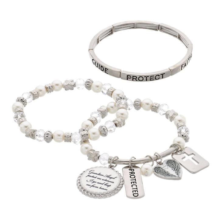 Guardian Angel Stretch Bracelet Set, Women's, White