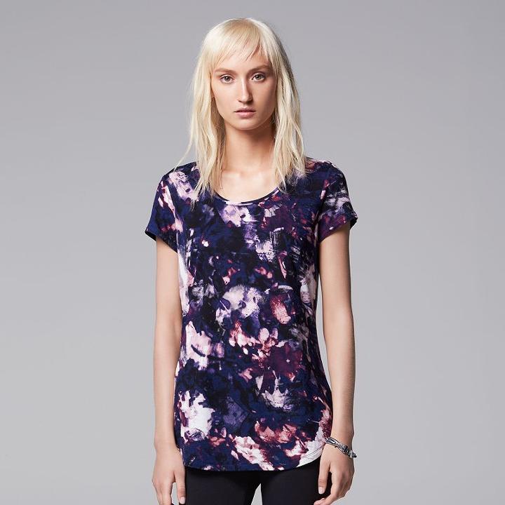 Women's Simply Vera Vera Wang Print Scoopneck Tee, Size: Small, Drk Purple
