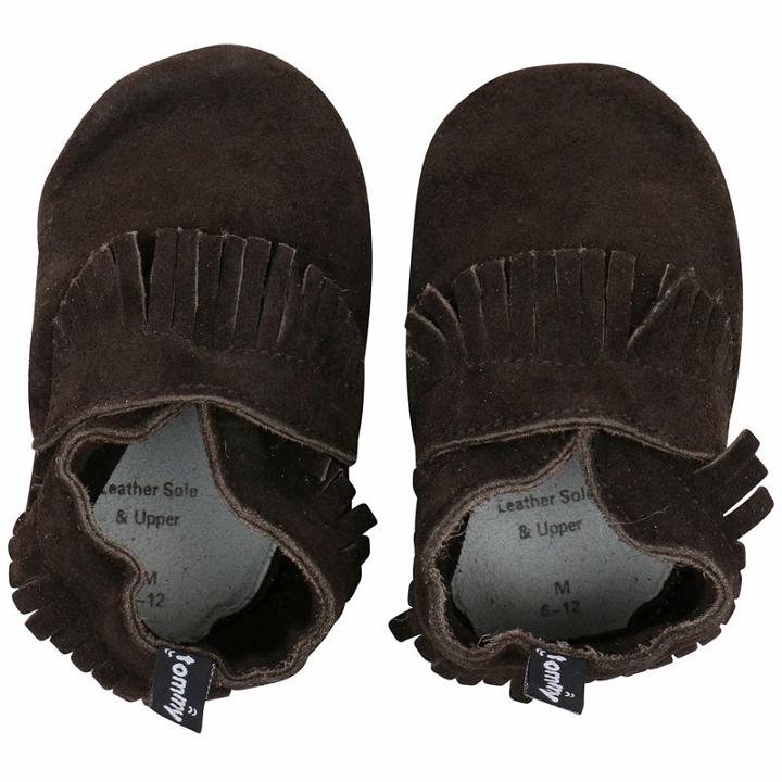 Baby Boy Tommy Tickle Fringe Slip-on Crib Shoes, Size: 12-18month, Dark Brown