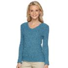 Petite Croft & Barrow&reg; Cable Knit V-neck Sweater, Women's, Size: M Petite, Med Blue