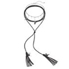 Bar Fringe Choker & Shaky Leaf Tassel Wrap Necklace Set, Women's, Black