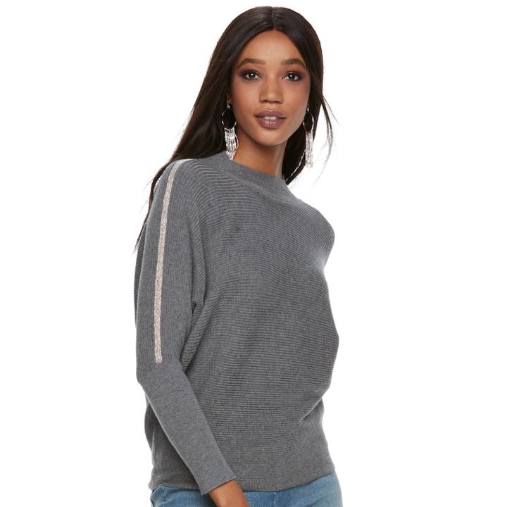 Women's Jennifer Lopez Ribbed Crewneck Dolman Sweater, Size: Xl, Med Grey