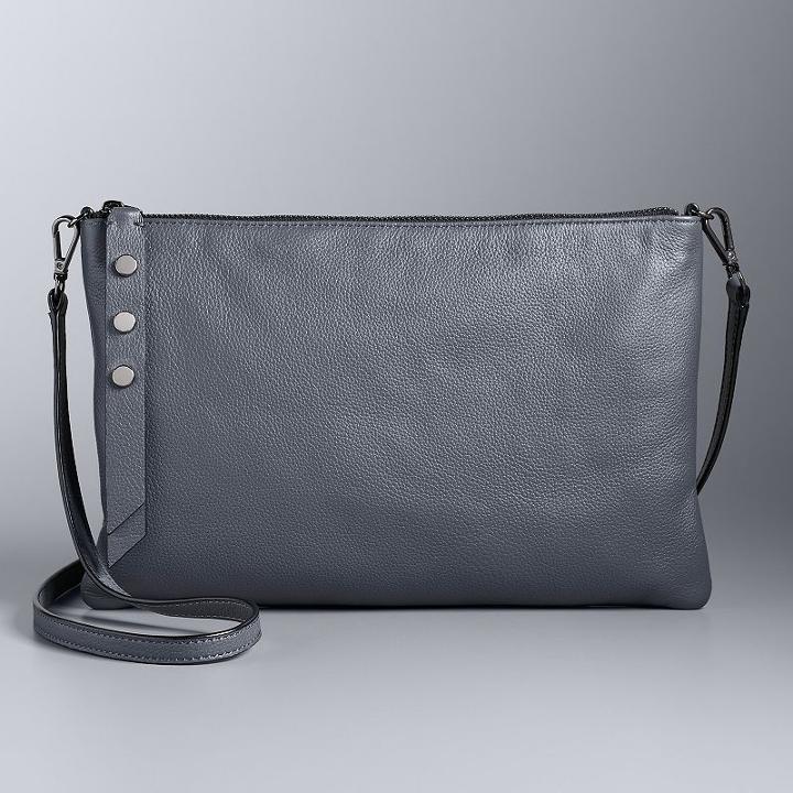 Simply Vera Vera Wang Crosby Leather Crossbody Bag, Women's, Grey