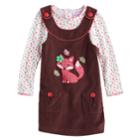 Toddler Girl Nannette Fox Applique Corduroy Jumper & Polka-dot Tee Set, Size: 2t, Brown