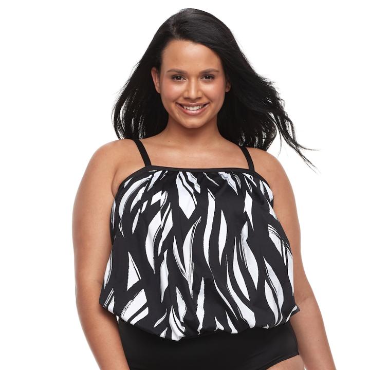 Plus Size Apt. 9&reg; Wavy Blouson Tankini Top, Women's, Size: 1xl, Black