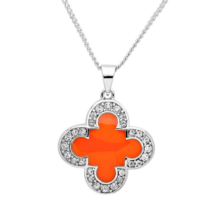 Marie Claire Jewelry Crystal Silver Tone Clover Pendant Necklace, Women's, Size: 17, Orange