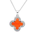 Marie Claire Jewelry Crystal Silver Tone Clover Pendant Necklace, Women's, Size: 17, Orange