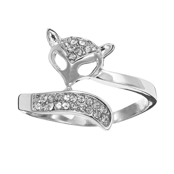 Silver Tone Simulated Crystal Openwork Fox Ring, Girl's, Size: 7, Multicolor