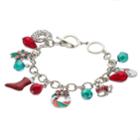 Poinsettia, Snowman, Stocking & Wreath Charm Toggle Bracelet, Women's, Red