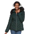 Women's Zeroxposur Sabrina Faux-fur Trim Quilted Jacket, Size: Xl, Dark Green