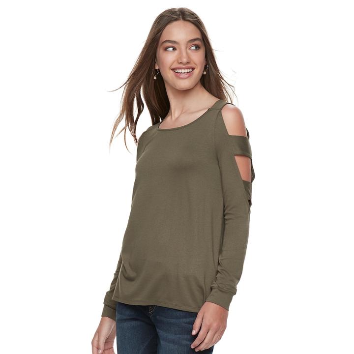 Juniors' Pink Republic Ladder Sleeve Cold-shoulder Top, Teens, Size: Large, Green