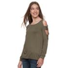 Juniors' Pink Republic Ladder Sleeve Cold-shoulder Top, Teens, Size: Large, Green