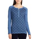Women's Chaps Plaid Cotton Henley, Size: Medium, Blue