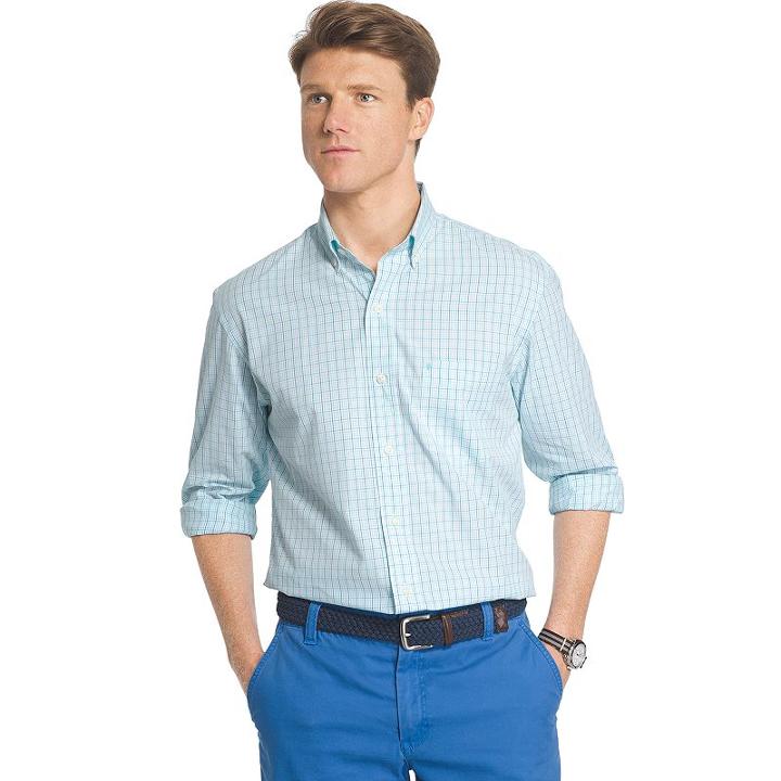 Men's Izod Essential Classic-fit Checked Button-down Shirt, Size: Large, Blue Other