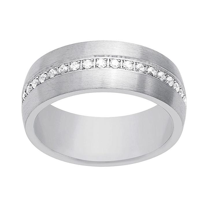 1913 Men's Stainless Steel Cubic Zirconia Ring, Size: 10, White