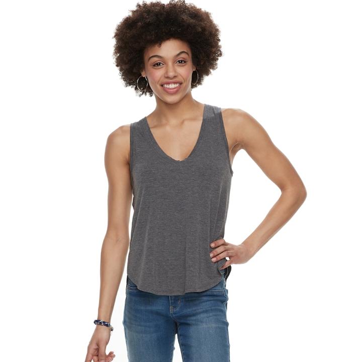 Juniors' Mudd&reg; Shirttail V-neck Tank, Teens, Size: Xl, Black