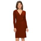 Women's Chaps Pleated Faux-wrap Dress, Size: Medium, Red