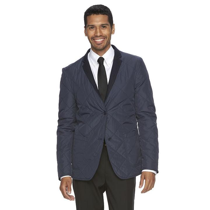 Men's Wd. Ny Slim-fit Navy (blue) Reversible Quilted Suit Jacket, Size: Large
