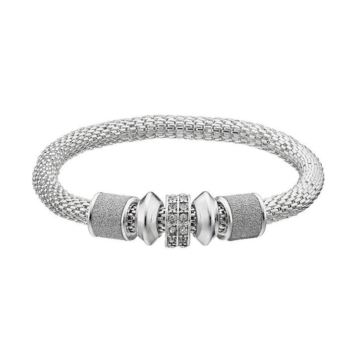 Glittery Beaded Mesh Bangle Bracelet, Women's, Silver