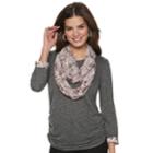 Women's Elle&trade; Mock-layer Top & Scarf Set, Size: Xxl, Dark Grey