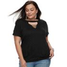 Plus Size Jennifer Bar Front Tee, Women's, Size: 3xl, Black