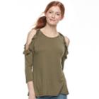 Juniors' Eye Candy Ruffle Cold Shoulder Top, Teens, Size: Large, Green Oth