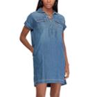 Women's Chaps Lace-up Denim Shirt Dress, Size: Large, Blue