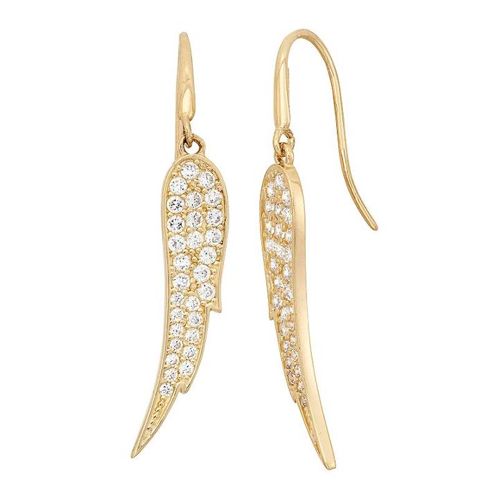 Cubic Zirconia 10k Gold Angel Wing Drop Earrings, Women's, Yellow