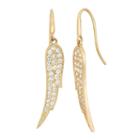 Cubic Zirconia 10k Gold Angel Wing Drop Earrings, Women's, Yellow