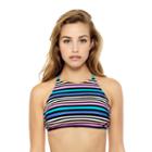 Juniors' Hot Water Striped High-neck Bikini Top, Size: Large, Ovrfl Oth