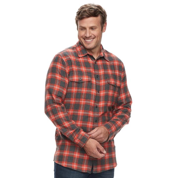 Big & Tall Sonoma Goods For Life&trade; Slim-fit Supersoft Flannel Button-down Shirt, Men's, Size: L Tall, Drk Orange