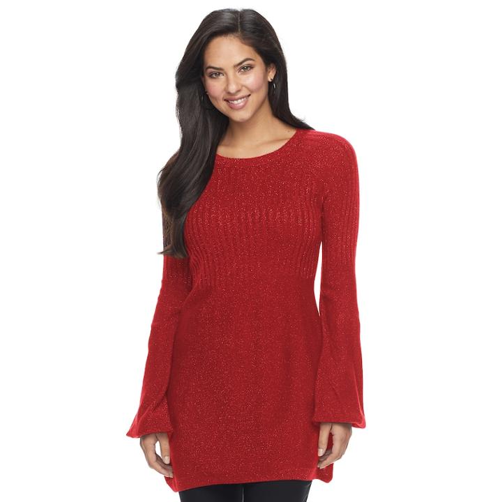 Women's Apt. 9&reg; Ribbed Metallic Crewneck Sweater, Size: Large, Red