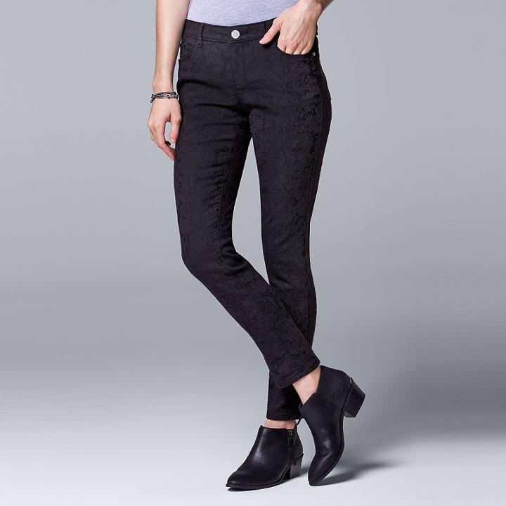 Women's Simply Vera Vera Wang Jacquard Skinny Pants, Size: 16 Short, Black