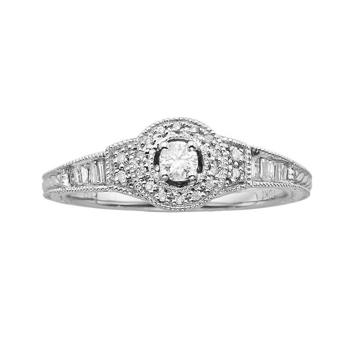 Round-cut Diamond Halo Engagement Ring In 10k White Gold (1/4 Ct. T.w.), Women's, Size: 6.50