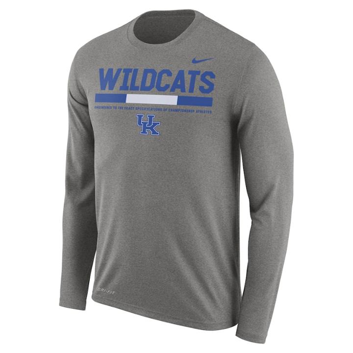 Men's Nike Kentucky Wildcats Dri-fit Legend Staff Long-sleeve Tee, Size: Small, Gray