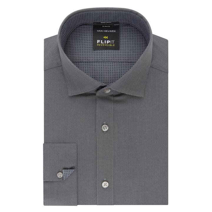 Men's Van Heusen Flip-it Slim Fit Reversible Dress Shirt, Size: 2x-34/35, Grey (charcoal)