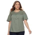 Plus Size Sonoma Goods For Life&trade; Embroidered Yoke Tee, Women's, Size: 3xl, Med Green