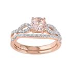 10k Rose Gold Morganite & 1/6 Carat T.w. Diamond Engagement Ring Set, Women's, Size: 7, Pink