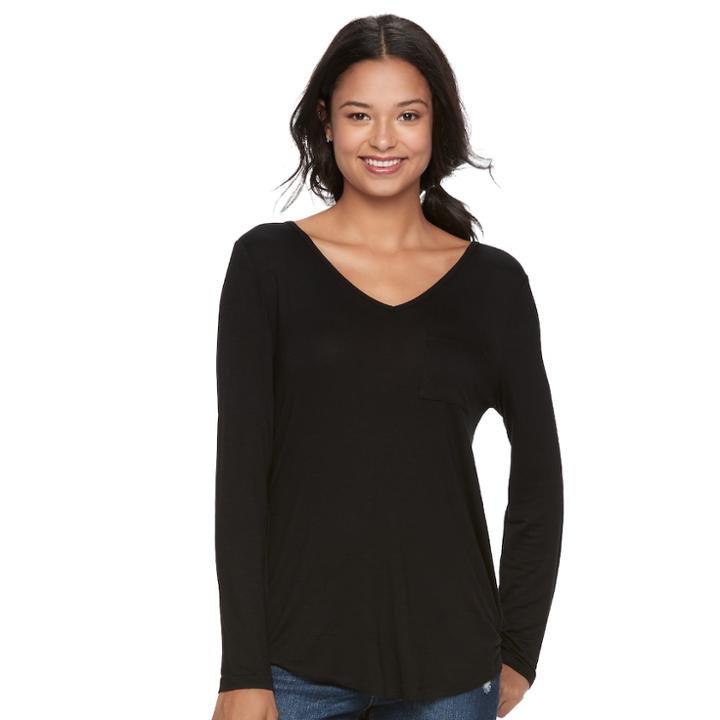 Juniors' Pink Republic V-back Long Sleeve Tunic, Teens, Size: Small, Black