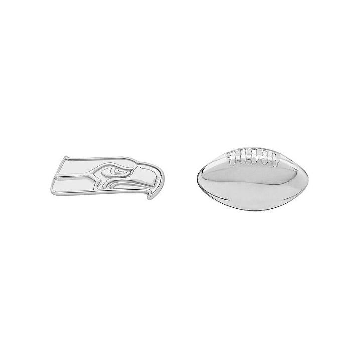 Seattle Seahawks Team Logo & Football Mismatch Stud Earrings, Women's, Silver