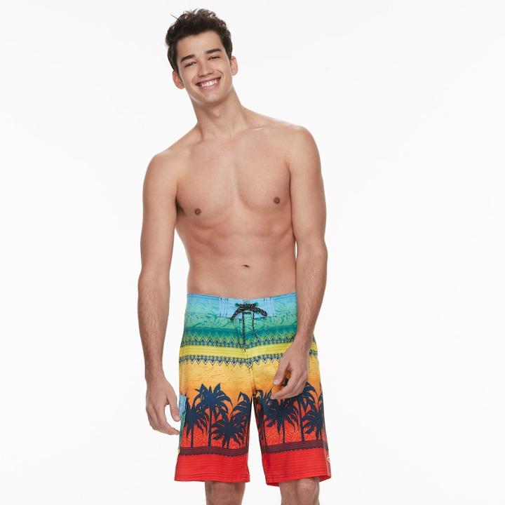 Men's Ocean Current Palm Tree Stretch Tech Cargo Board Shorts, Size: 32, Med Orange