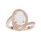 14k Rose Gold Over Silver Lab-created White Opal & White Sapphire Oval Twist Ring, Women's, Size: 7, Multicolor