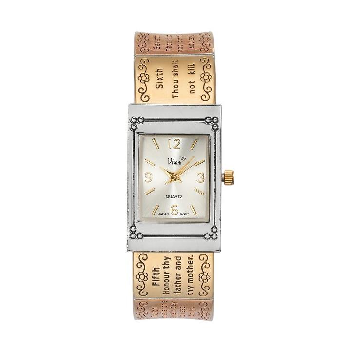 Vivani Women's Tri-tone Ten Commandments Cuff Watch, Size: Small, Gold