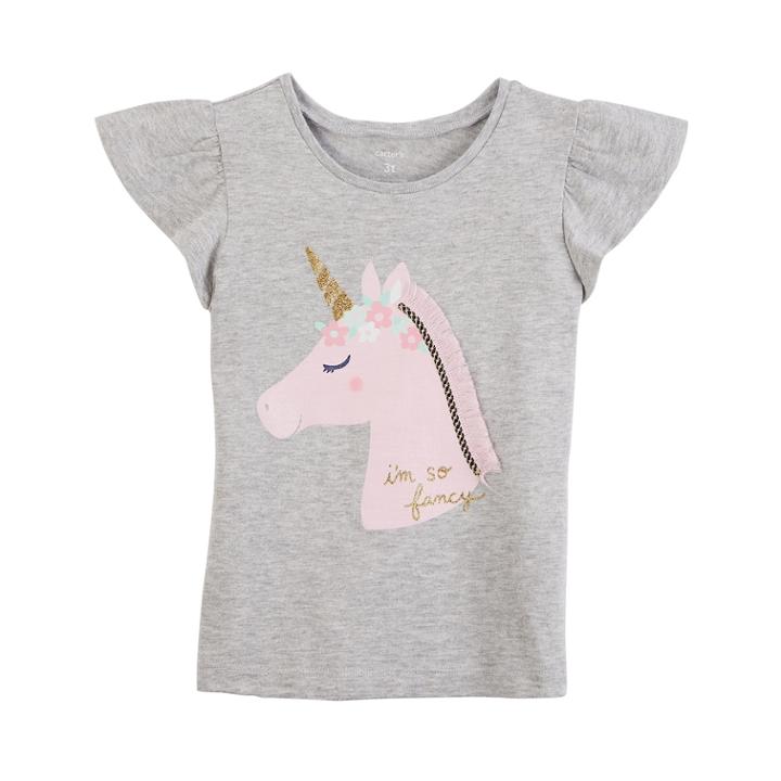 Girls 4-8 Carter's I'm So Fancy Unicorn Flutter Tee, Size: 8, Grey