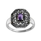 Sterling Silver Cubic Zirconia And Marcasite Frame Ring, Women's, Size: 7, Purple