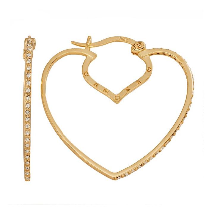 Amore By Simone I. Smith 18k Gold Over Silver Crystal Heart Hoop Earrings, Women's, Yellow