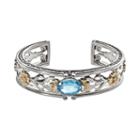 Lyric 18k Gold And Sterling Silver Blue Topaz And Diamond Accent Flower Cuff Bracelet, Women's