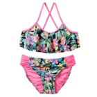 Girls 7-16 So&reg; Multi-colored Tropical Flower Flounce Top 2-pc. Bikini Swimsuit Set, Girl's, Size: L(12), Grey